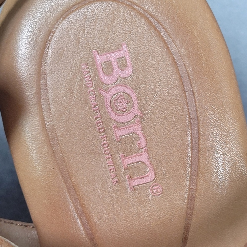 Born Tan Leather Cork Wedge Sandals Ankle Strap D93228 Womens 10M - Picture 3 of 11
